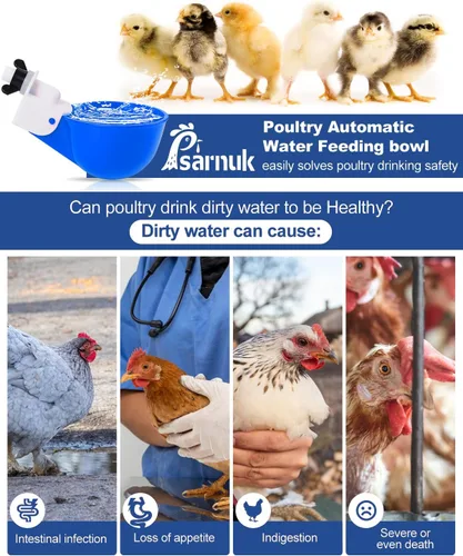 Vista 2 de Vasos para beber pollo (paquete de 8) con broca de 3/8 pulgadas, color azul Automatic Poultry Drinker Feeder Kit for Chickens, Ducks, Turkeys