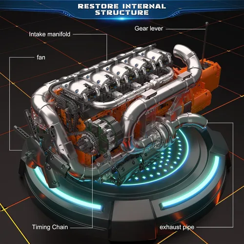 Vista 3 de Mould King 10200 Technology Track Engine Block Toy Set, 3070 piezas bloque de abrazadera de motor con transmisión de motor de batería