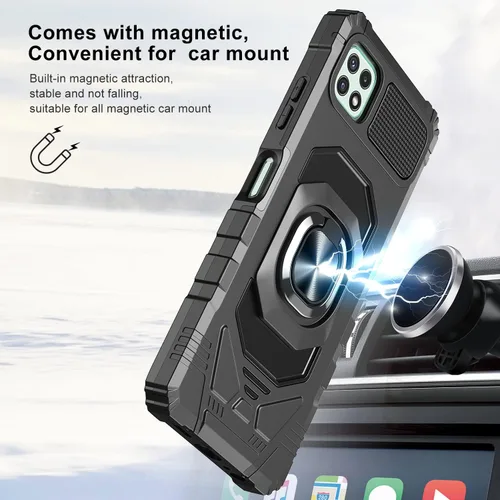 Vista 2 de Funda compatible con Boost Mobile Celero 5G Plus 2023 con protector de pantalla de vidrio [grado militar] anillo de montaje en automóvil con soporte