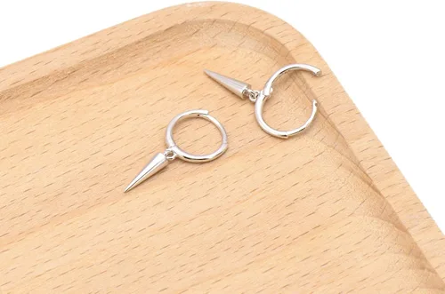 Vista 3 de Aretes colgantes de plata de ley 925 con pequeños aretes redondos