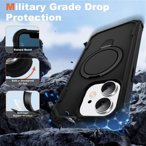 Vista 3 de Funda compatible con iPhone 12 y 12 Pro de 6.1 pulgadas con soporte de anillo magnético [protección militar contra caídas] [compatible con MagSafe]