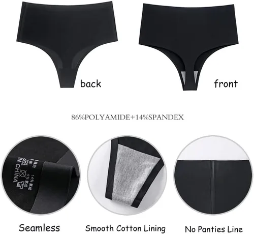 Vista 3 de linsgbpo Tanga de cintura alta para mujer ropa interior suave con forro de algodón paquete de 4