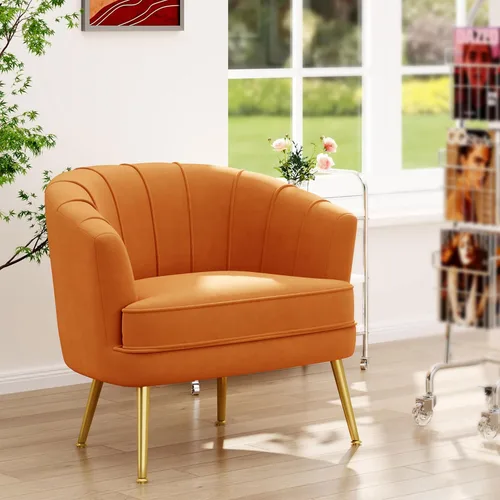 Vista 12 de Silla de acento de terciopelo Andeworld, silla de sofá individual moderna tapizada, sillón de club barrel cómodo para sala de estar con patas