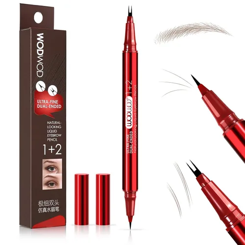 Vista 10 de Lápiz de cejas para mujer, bolígrafo de cejas de microblading de doble punta con punta de 2 tenedores y punta de pincel precisa, lápiz de cejas 01