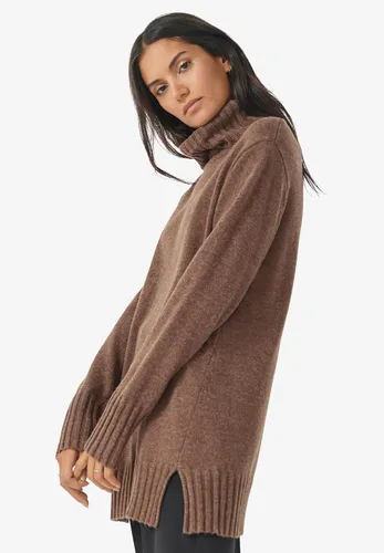 Vista 4 de Ellos Suéter tipo túnica de cuello alto acanalado de talla grande para mujer
