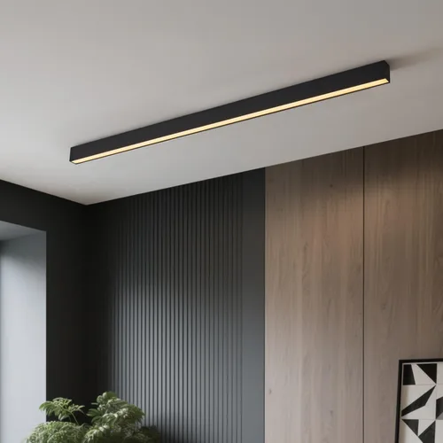 Vista 10 de Lámpara LED de techo negra, moderna y simple, instalación de superficie de techo de tira larga, adecuada para sala de estar, dormitorio, pasillo