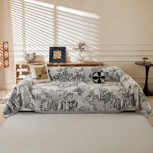 Vista 21 de MYSKY HOME - Funda extragrande para sillón de 1 cojín, lavable, protector de sofá con borlas, para mascotas y niños, 71 x 91 pulgadas, color beige