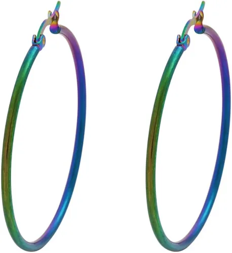 Vista 27 de Edforce - Aretes de acero inoxidable tipo argolla (20-60 mm de diámetro)
