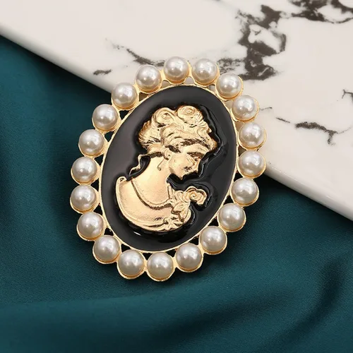 Vista 7 de Broche de camafeo victoriano con diamantes de imitación y perlas para mujer, elegante joyería vintage para damas