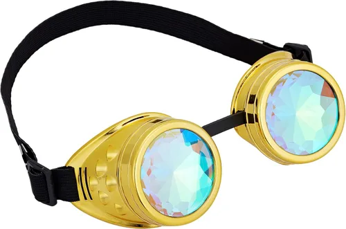 Vista 134 de Gafas de caleidoscopio retro con pinchos, gafas de cristal arcoíris steampunk estilo soldadura, gafas de cosplay punk