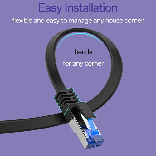 Vista 5 de Cable Ethernet plano Cat8 de 3 pies para interiores y exteriores, cable Ethernet ultrafino invisible de alta velocidad de 40 Gbps 2000 Mhz, cable