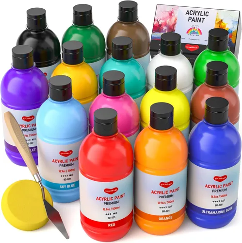 Vista 12 de Smallbudi - Juego de pintura acrílica a granel, 12 colores de 16.9 onzas (16.9 fl oz), kit de pintura acrílica no tóxica grande para pintar fiestas