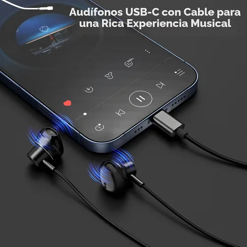 Vista 7 de Auriculares con cable USB C con micrófono y control de volumen