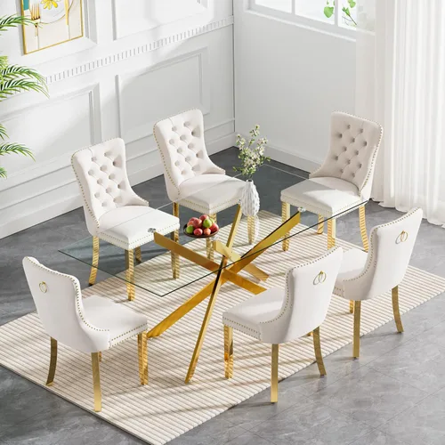 Vista 102 de Juego de mesa de comedor de cristal plateado moderno de 47 pulgadas para 2, juego de mesa de comedor de cocina redonda de 3 piezas con patas