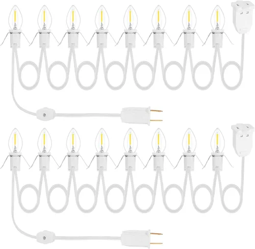 Vista 12 de Paquete de 1 cable de accesorio con 3 bombillas LED y toma de corriente de luz de pueblo de Navidad, cable de luz de molde de soplado de 7.4 pies