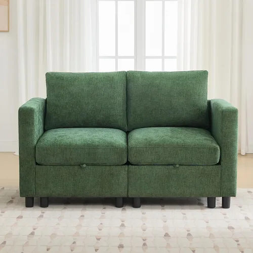Vista 45 de WUTUTUEE Sofá biplaza modular de 58 pulgadas, sofá biplaza moderno de 2 plazas con almacenamiento, sofá modular de felpilla para sala de estar, Beige