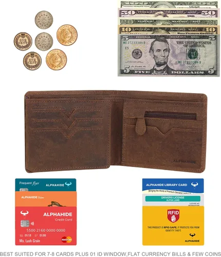 Vista 6 de Carteras para hombre, cuero genuino para hombre, billetera con bloqueo RFID, cartera de bolsillo frontal, billetera delgada billetera, monedero