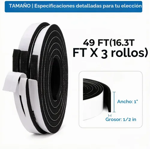 Vista 2 de Jucoan Cinta aislante de espuma de 49 pies, cinta de sellado de espuma autoadhesiva de 1 pulgada de ancho x 1/2 pulgada de grosor, tira de sellado