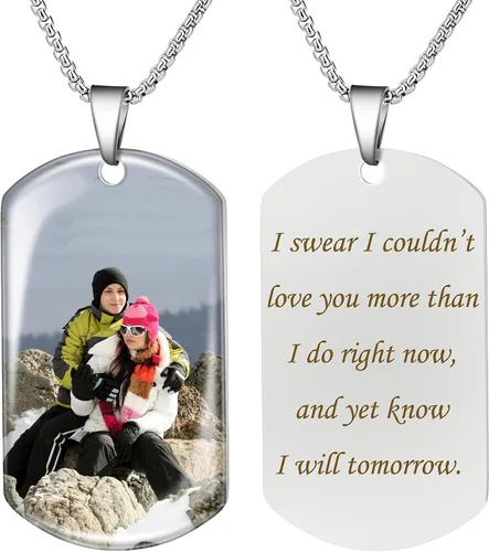 Vista 10 de Fanery Sue Personalized Picture Necklace for Men,Custom Text Jewelry Gift Plata - Collar con placa de identificación simple