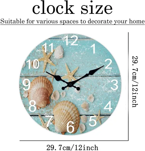 Vista 5 de XNM Reloj de pared de madera azul de 12 pulgadas, funciona con pilas, reloj de pared decorativo para sala de estar, dormitorio, baño, reloj de pared