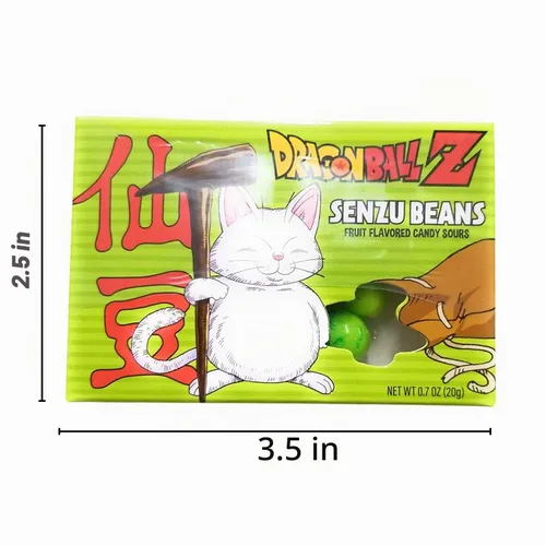 Vista 3 de Dragonball Z Senzu Beans - Caramelos DBZ con sabor a fruta con 2 calcomanías de Gosu Toys (paquete de 2)