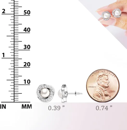 Vista 4 de Juego clásico de plata de ley auténtica de 3.0 quilates con perlas de agua dulce con botón de botón de botón de collar con circonita cúbica