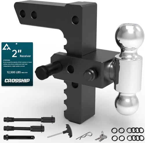Vista 16 de Enganche de remolque ajustable – Enganche de barra de tracción de caída de aluminio resistente – Se adapta a receptor de 2 pulgadas, caída/elevación