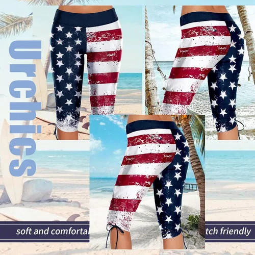 Vista 4 de Urchics Pantalones cortos largos de natación para mujer, talla grande, tankini