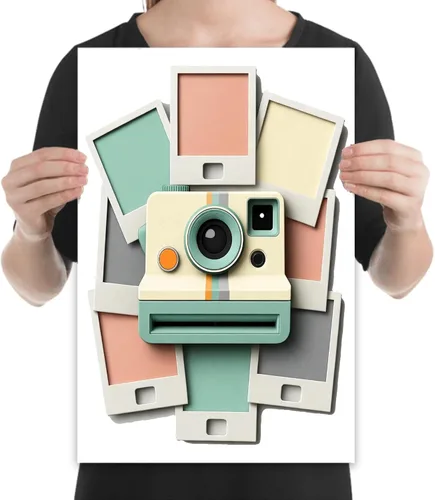 Vista 2 de Póster de cámara instantánea retro de 13 x 19 pulgadas, impresión artística brillante sin ácidos, fotografía de papel pastel, arte de pared