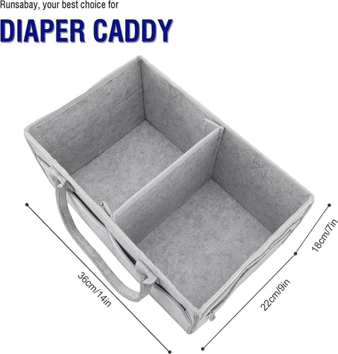 Vista 3 de Runsabay. Cesta para guardería - Organizador de pañales para bebé para cambiador - Porta pañales portátil con asa - Organizador para auto