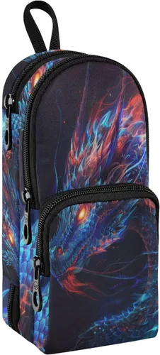 Vista 8 de Estuche para lápices de dragón arcoíris de gran capacidad, con compartimento, organizador de papelería con forma de mochila escolar