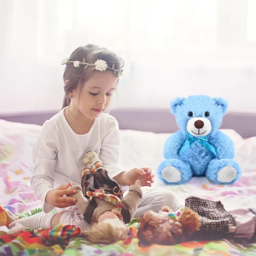 Vista 6 de Jenaai 16 ositos de peluche con lazo de 13.8 pulgadas para centros de mesa de baby shower, revelación de género, decoración de fiesta, regalo de Azul