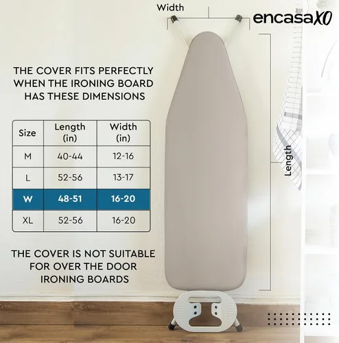 Vista 6 de Encasa XO Funda y Almohadilla para Tabla de Planchar 49"x18" - Cubierta de Fieltro de 4mm para Tabla de Planchar Ancha con Acolchado - Resistente al