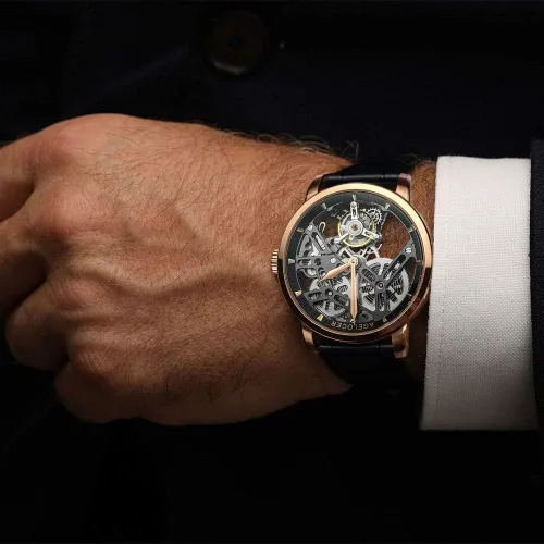 Vista 7 de AGELOCER Reloj de pulsera de cuero mecánico Tourbillon hueco de doble cara para hombre