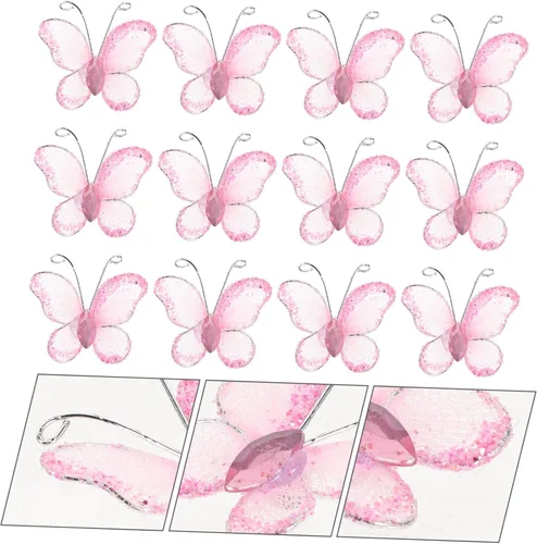 Vista 6 de NUOBESTY 50 alas de nailon de organza con purpurina de malla con purpurina para decoración de mariposas, gema decorativa con purpurina para mesa