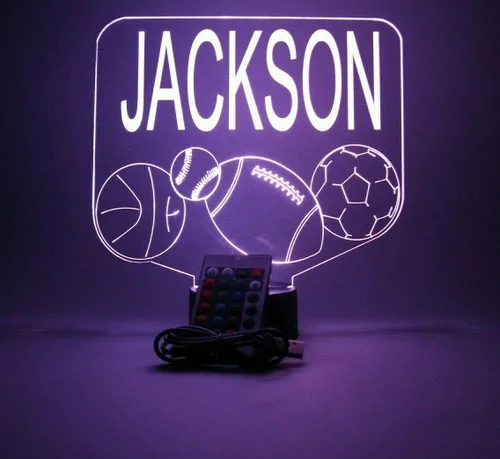 Vista 5 de Sports Array - Balón de fútbol, béisbol, fútbol, baloncesto con nombre personalizado, lámpara de luz nocturna con nombre personalizado, lámpara