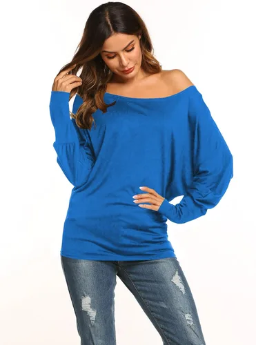 Vista 5 de Poetsky Women's Long Sleeve Off Shoulder Tunic Tops Loose Casual Oversized Shirts Blouse
