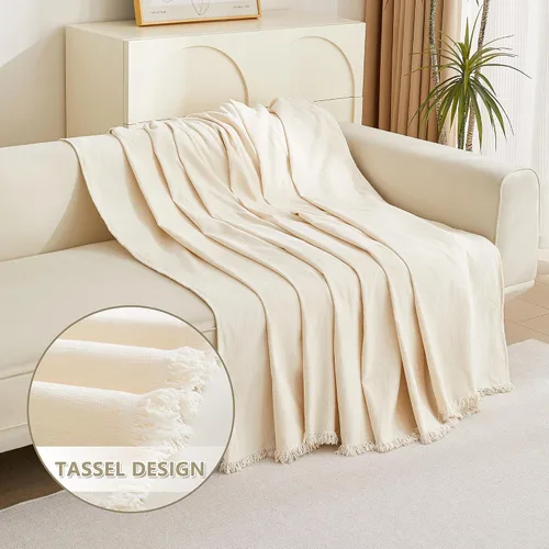 Vista 4 de MYSKY HOME - Funda extragrande para sillón de 1 cojín, lavable, protector de sofá con borlas, para mascotas y niños, 71 x 91 pulgadas, color beige