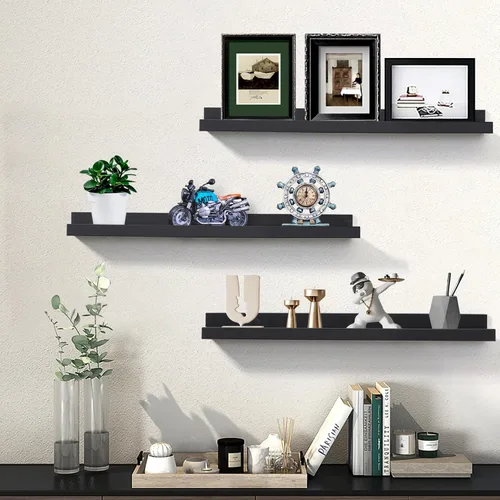 Vista 2 de AZSKY Juego de 3 estantes flotantes para pared, estantes de 24 pulgadas con labio, estante grande para libros de guardería, estantería