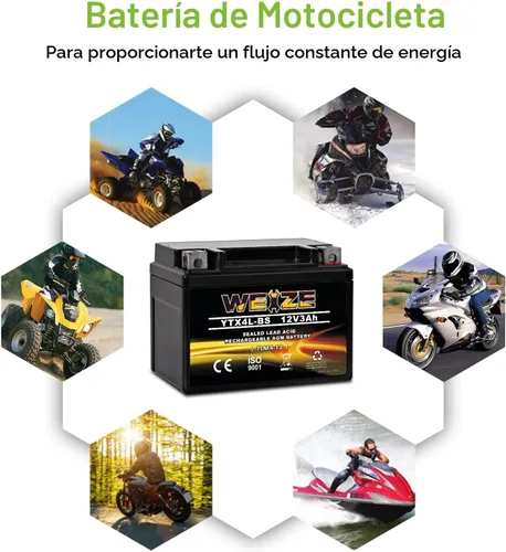 Vista 7 de Weize YTX4L-BS - Batería de motocicleta sellada recargable de alto rendimiento compatible con Polaris Scrambler, Sportsman 90, Honda Scooters NQ50
