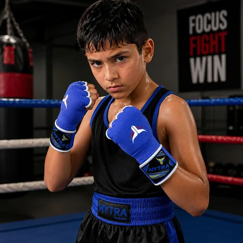 Vista 3 de Mytra Fusion Guantes interiores híbridos de boxeo para niños, boxeo, artes marciales mixtas, Muay Thai, gimnasio, entrenamiento, gel, guantes