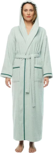 Vista 12 de Arus Bata de baño clásica con capucha para mujer, bata de algodón turco con opciones de longitud completa Negro