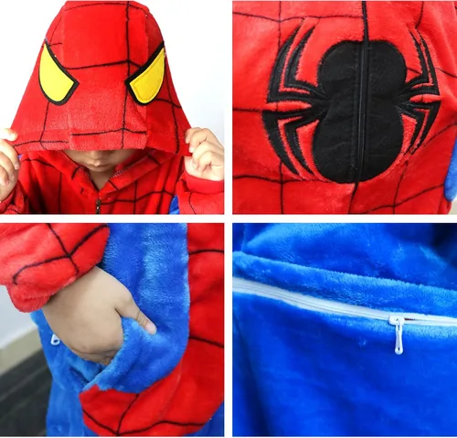 Vista 3 de Rxeody Kids Spider Pajamas with Hooded Flannel Soft Lightweight Onesie Toddler Spider Costume Suit Boys Gifts