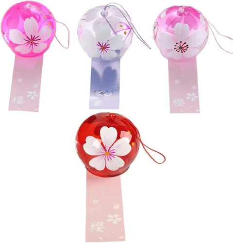 Vista 3 de Campanas de viento japonesas románticas con flores pequeñas Campanas de viento hechas a mano de vidrio estilo japonés colgante para regalo