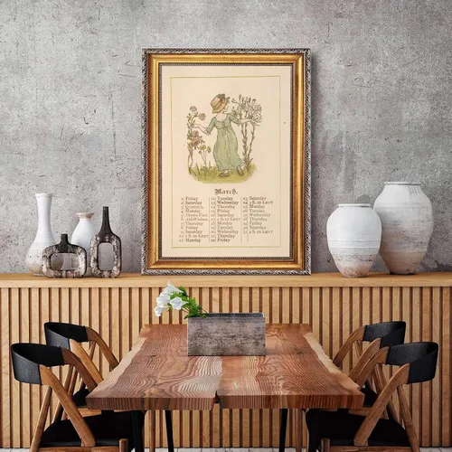 Vista 7 de Vintage Framed Woman with Flowers Wall Art, Canvas Print Oil Paintings Reproduction World Classics, Retro Style Poster Painting Pictures, Cute Home