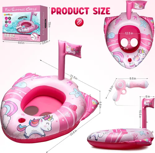 Vista 7 de HopeRock Flotadores de piscina de unicornio para niños pequeños y niños, con pistola de agua, juguetes de piscina para niñas de 3 a 8 años, juguetes