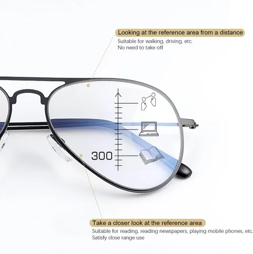 Vista 4 de YIMI Gafas de lectura fotocromáticas progresivas multifoco UV400 Gafas de sol con bloqueo de luz azul Aviador Transición Presbíope