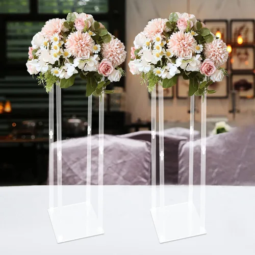 Vista 3 de Jarrones acrílicos para centros de mesa de boda, 2 piezas, soporte de flores de columna transparente, jarrones de flores de 39.4 pulgadas de alto