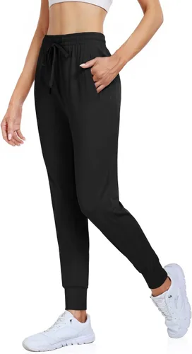Vista 2 de UEU Pantalones deportivos para mujer, con cordón, para correr, entrenamiento, gimnasio, yoga, pantalones deportivos con bolsillos