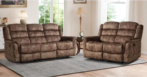 Vista 17 de EBELLO - Silla reclinable manual, sofá reclinable de tela suave con apoyabrazos y respaldo acolchado para sala de estar, dormitorio, color marrón